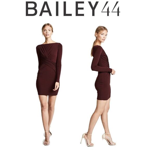 Bailey 44 Women's Clandestine long sleeve Draped wrap twist bodycon mini Dress L - Picture 1 of 17